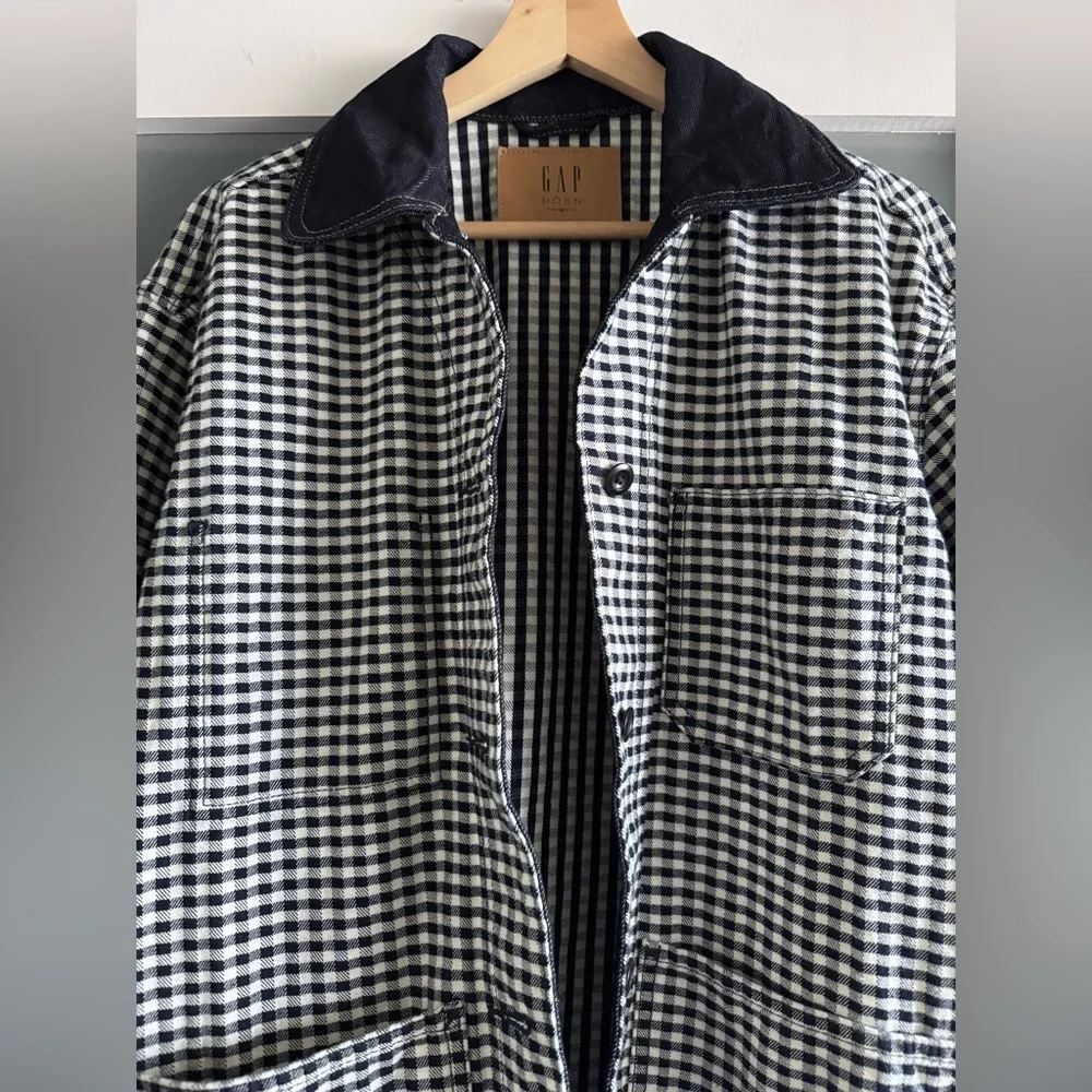 GAP x Doen Gingham Denim Jacket Pascual Blue White Black Size Small S - Picture 2 of 15